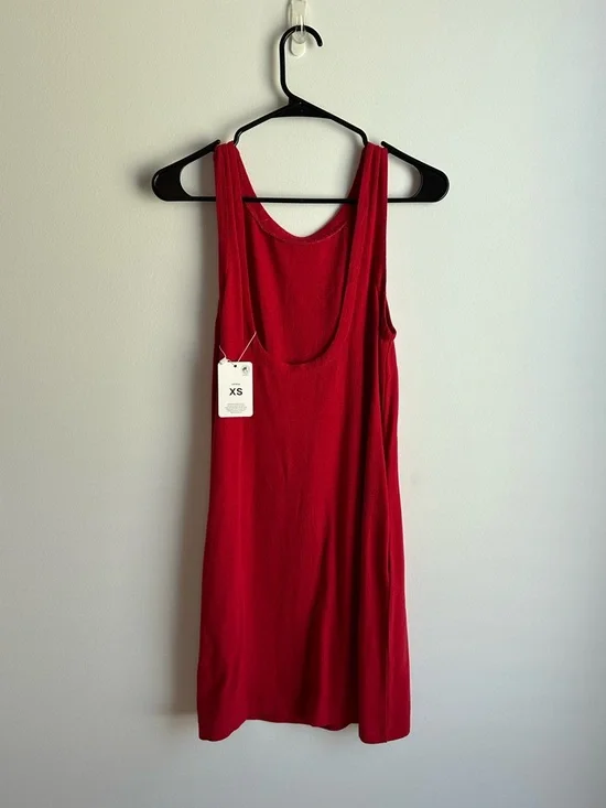 Red Sleeveless Shift Cotton/Linen Blend Dress - Classic Women's Dress - Picture 4 of 7